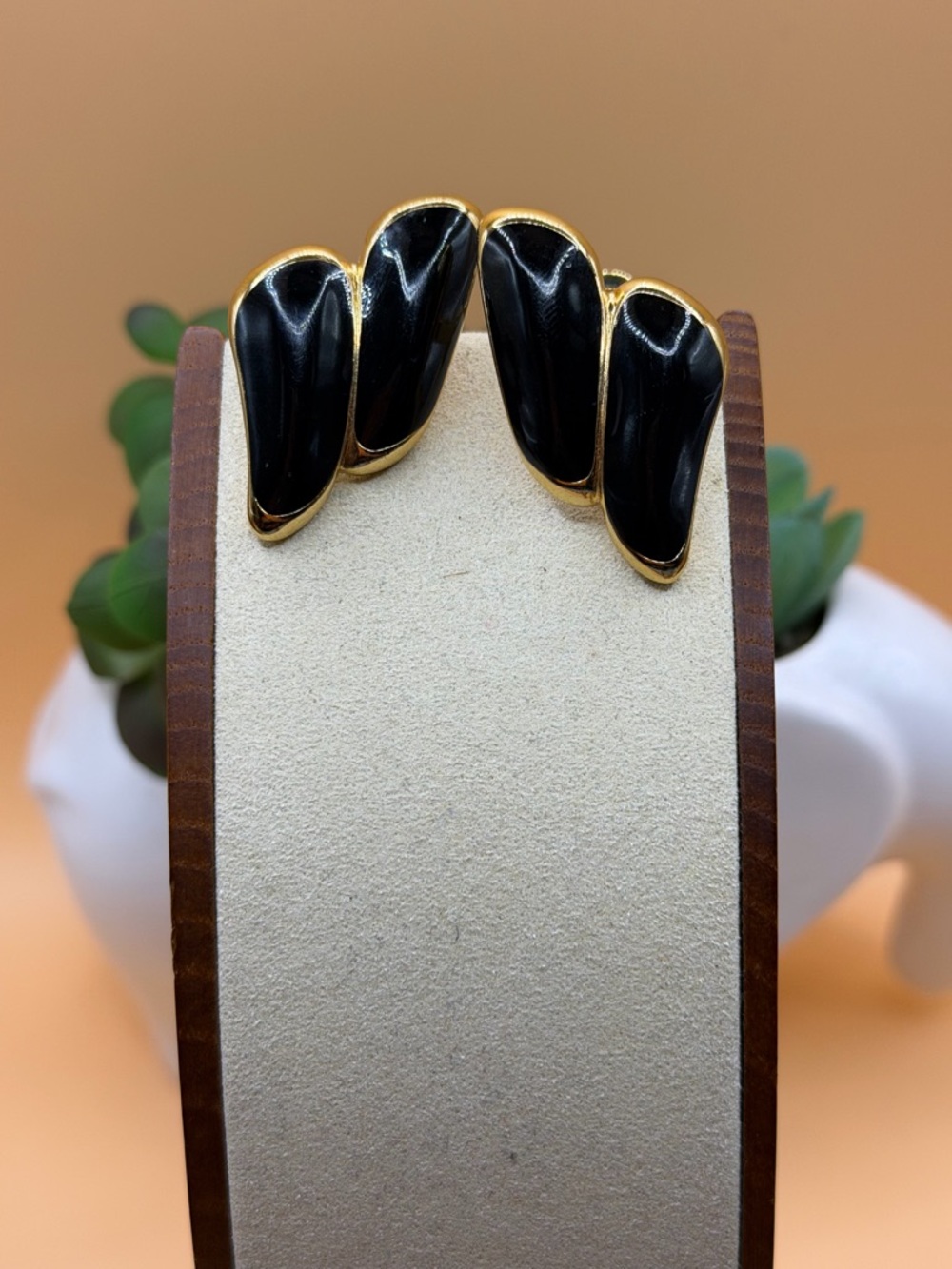 Monet clip on Gold-Trim Black Resin Sculpted Drop Earrings - Women Jewelry